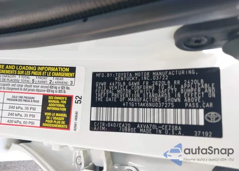 2022 Toyota Camry Se from USA, damaged, VIN 4T1G11AK6NU037275